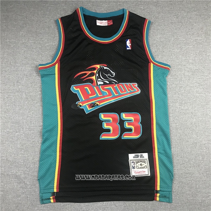Camiseta Detroit Pistons Grant Hill #33 Mitchell & Ness 1998-99 Negro